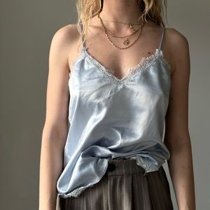 Chelsea28 silk like top with lace trim